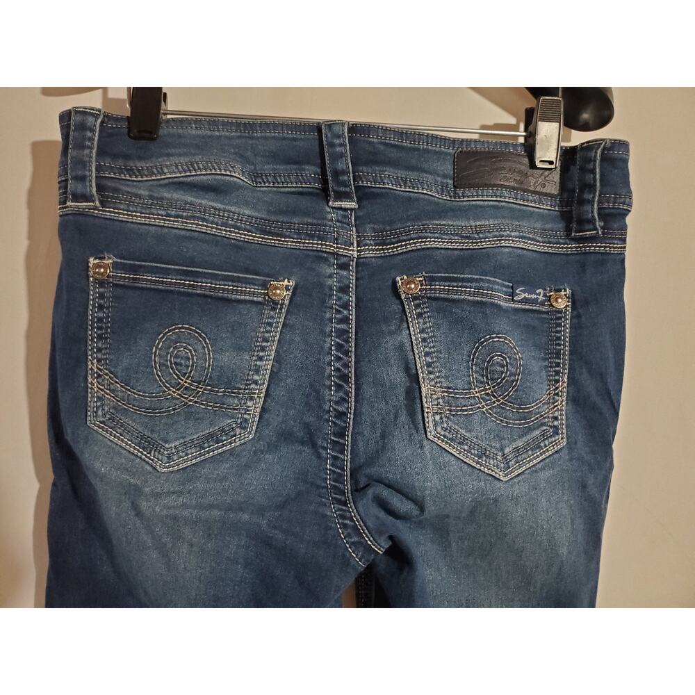 Seven7 Thick Stitch Mid Rise Dark Stone Wash Capris Womens Size 4 Cropped Blue - Picture 5 of 11